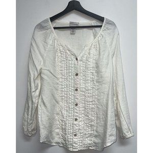 Soft Surroundings Womens Pleated Peasant Top Size S Roll Tab Sleeve Boho Linen